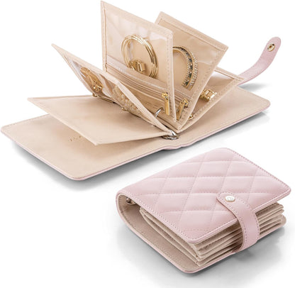 Travel Jewelry Organizer Case,Valentines Gift,Jewelry Storage Book Ring Binder with Clear Zipper Velvet Jewelry Pouches Bags for Rings,Necklace,Earrings-Cream White