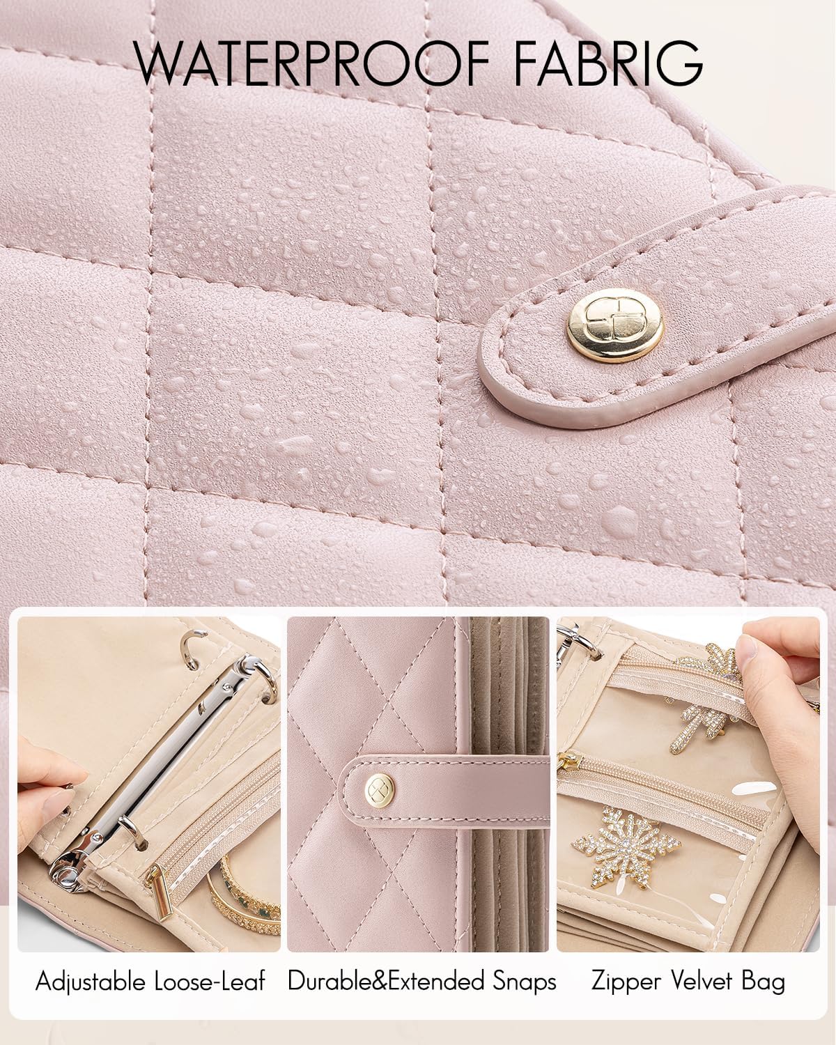 Travel Jewelry Organizer Case,Valentines Gift,Jewelry Storage Book Ring Binder with Clear Zipper Velvet Jewelry Pouches Bags for Rings,Necklace,Earrings-Cream White