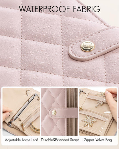 Travel Jewelry Organizer Case,Valentines Gift,Jewelry Storage Book Ring Binder with Clear Zipper Velvet Jewelry Pouches Bags for Rings,Necklace,Earrings-Cream White