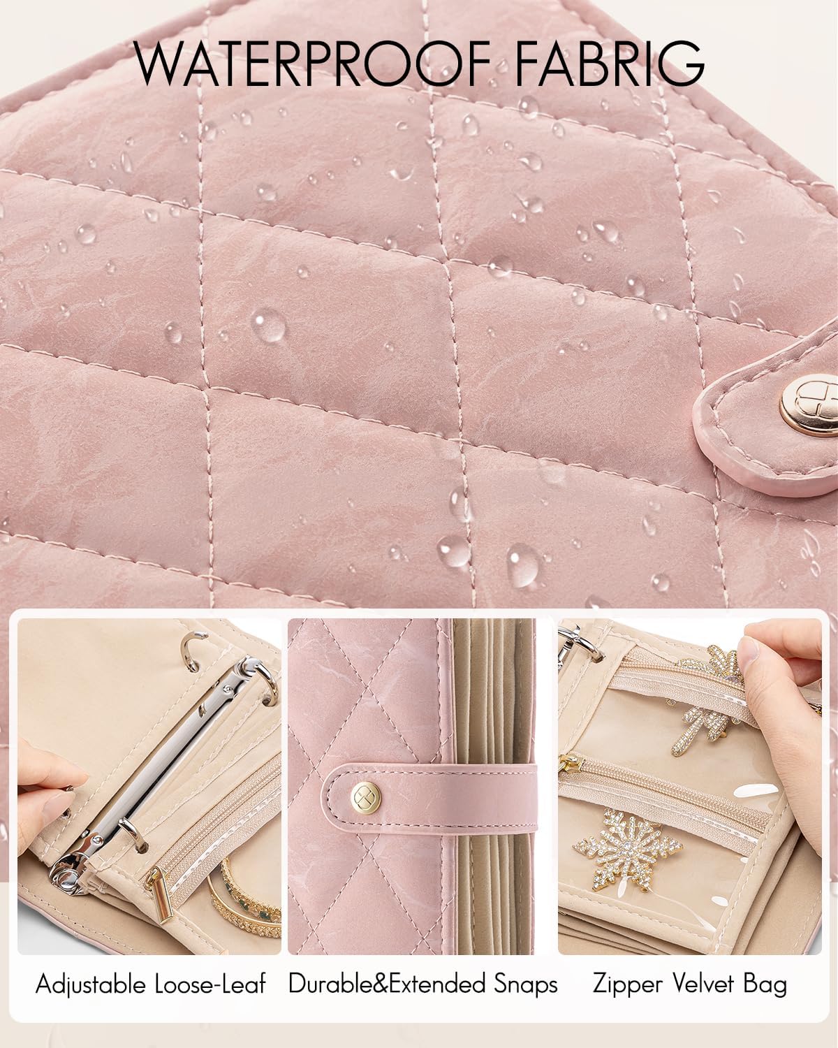 Travel Jewelry Organizer Case,Valentines Gift,Jewelry Storage Book Ring Binder with Clear Zipper Velvet Jewelry Pouches Bags for Rings,Necklace,Earrings-Cream White
