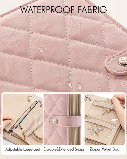 Travel Jewelry Organizer Case,Valentines Gift,Jewelry Storage Book Ring Binder with Clear Zipper Velvet Jewelry Pouches Bags for Rings,Necklace,Earrings-Cream White