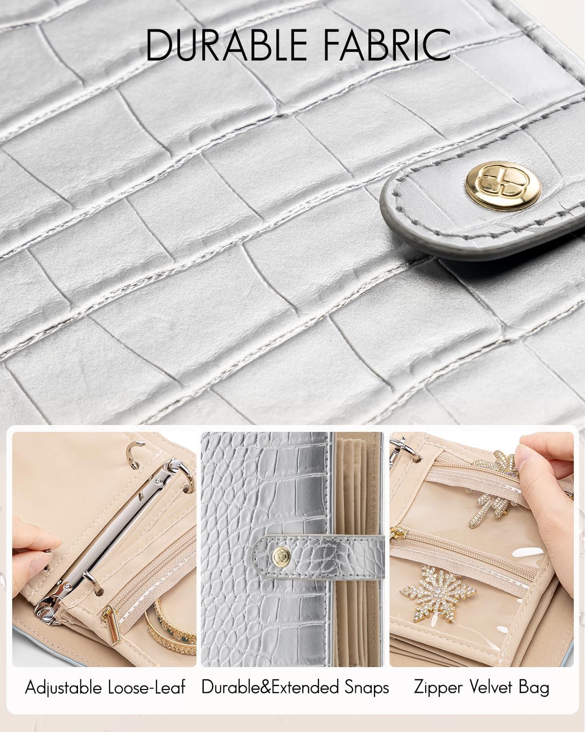 Travel Jewelry Organizer Case,Valentines Gift,Jewelry Storage Book Ring Binder with Clear Zipper Velvet Jewelry Pouches Bags for Rings,Necklace,Earrings-Cream White