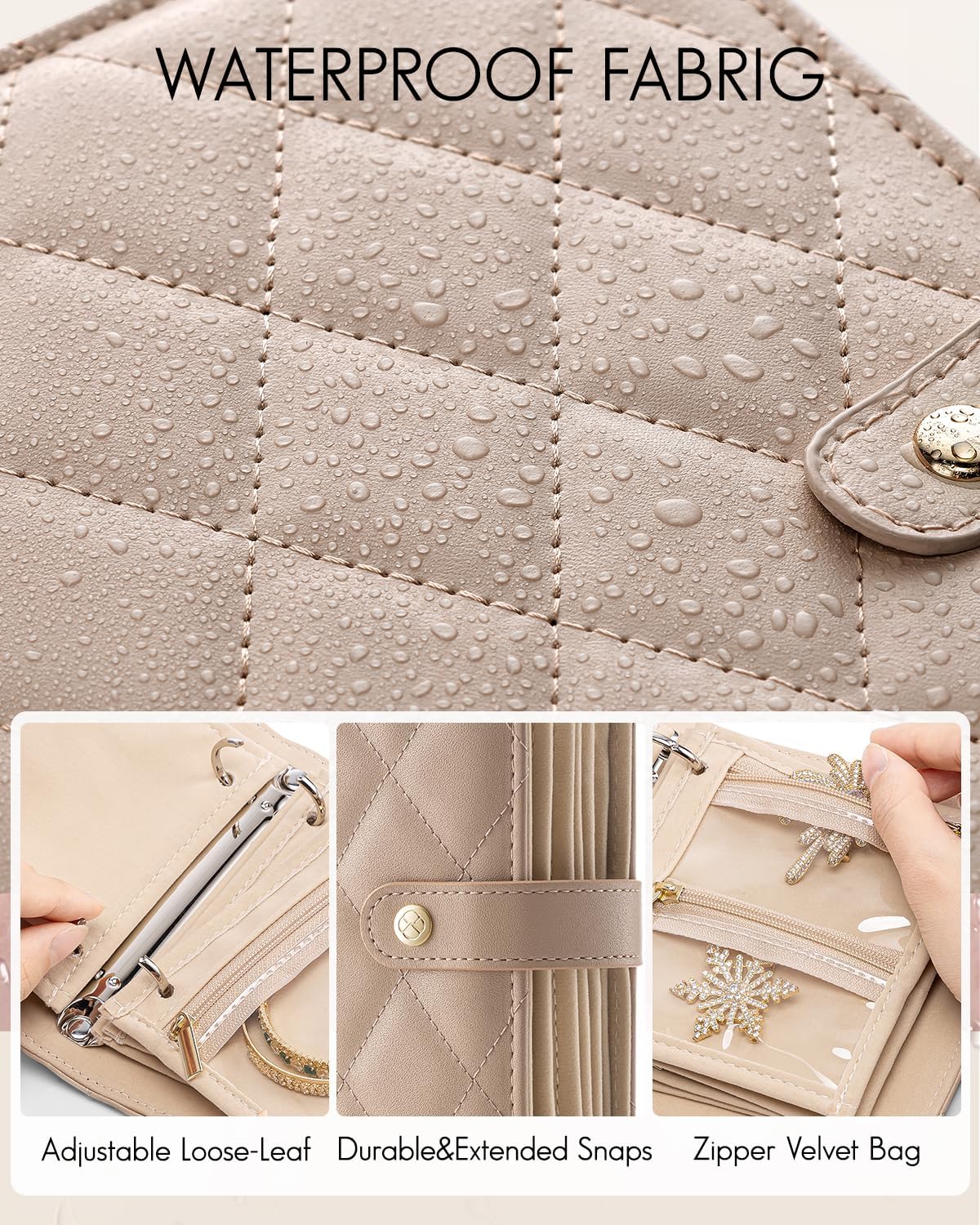 Travel Jewelry Organizer Case,Valentines Gift,Jewelry Storage Book Ring Binder with Clear Zipper Velvet Jewelry Pouches Bags for Rings,Necklace,Earrings-Cream White