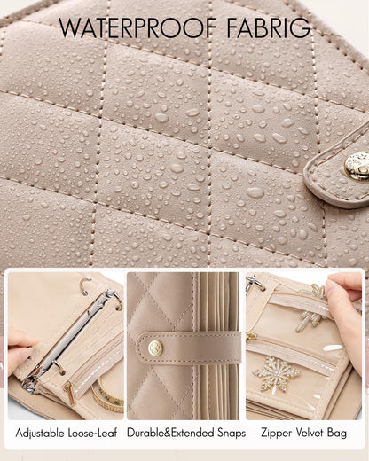 Travel Jewelry Organizer Case,Valentines Gift,Jewelry Storage Book Ring Binder with Clear Zipper Velvet Jewelry Pouches Bags for Rings,Necklace,Earrings-Cream White