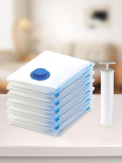3 Pack Vacuum Compression Bags with Pump | Quick-Save Space for Travel & Home | Clear, Heavy Duty Storage Bags for Clothes, Blankets-Small, 24"L*16"W