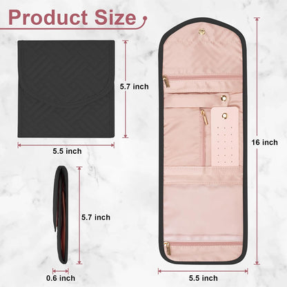 Travel Jewelry Organizer Bag Anti-Tangle Foldable Small Jewelry Roll Travel Case Accessory for Necklaces, Earrings, Rings, Bracelets, Watches, Pink