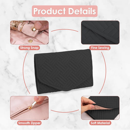 Travel Jewelry Organizer Bag Anti-Tangle Foldable Small Jewelry Roll Travel Case Accessory for Necklaces, Earrings, Rings, Bracelets, Watches, Pink
