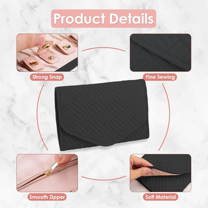 Travel Jewelry Organizer Bag Anti-Tangle Foldable Small Jewelry Roll Travel Case Accessory for Necklaces, Earrings, Rings, Bracelets, Watches, Pink