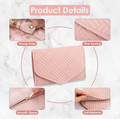 Travel Jewelry Organizer Bag Anti-Tangle Foldable Small Jewelry Roll Travel Case Accessory for Necklaces, Earrings, Rings, Bracelets, Watches, Pink