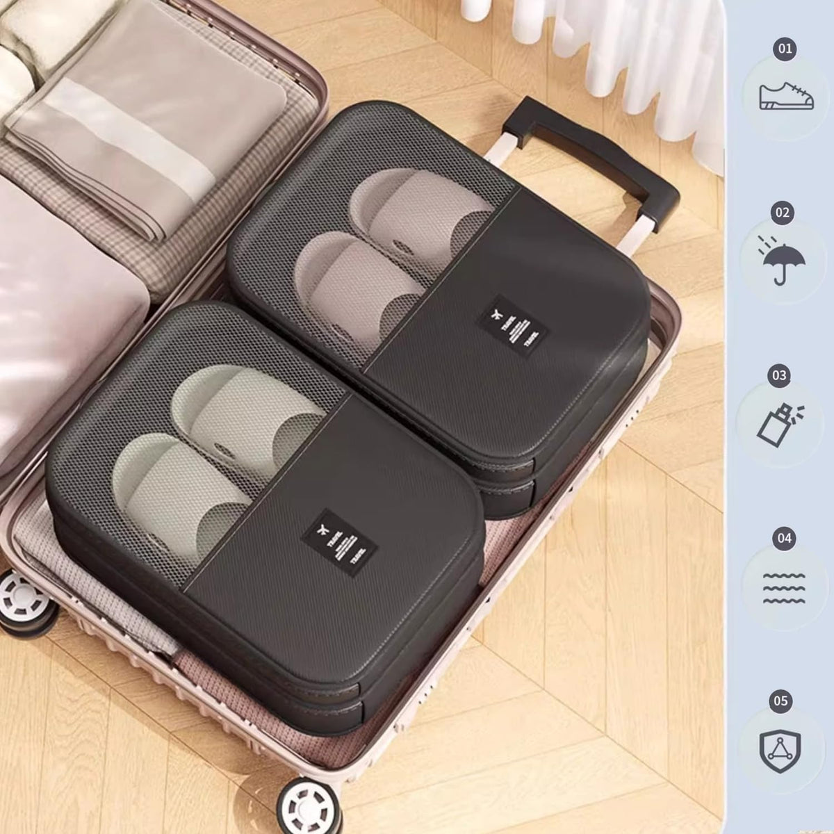 2 Pack Shoe Bags for Travel - Holds 3 Pair of Shoes, Portable Shoes Storage Bag Organizer, Travel Luggage Shoe Organizer for Women and Teenager (Black)