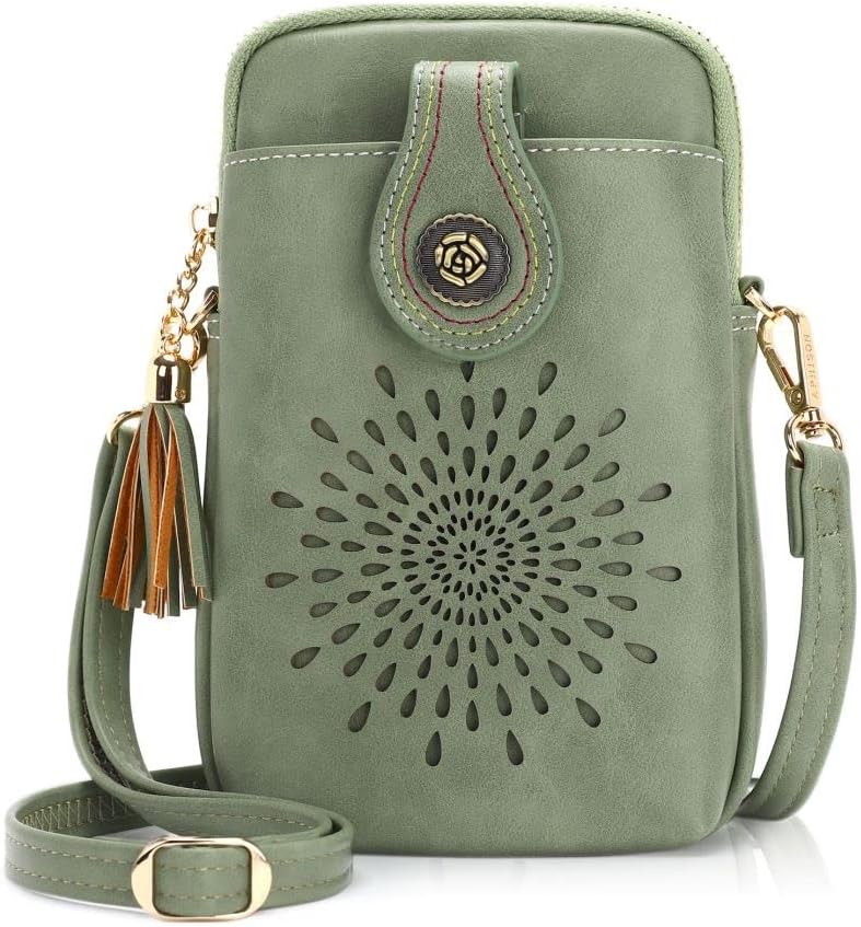 APHISON Small Crossbody Bags for Women, Lightweight Vegan Leather Cell Phone Purse, Cute Purses with Tassels