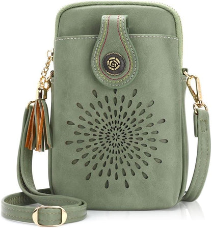 APHISON Small Crossbody Bags for Women, Lightweight Vegan Leather Cell Phone Purse, Cute Purses with Tassels