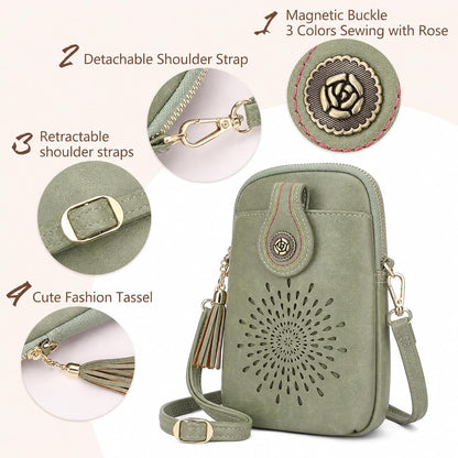 APHISON Small Crossbody Bags for Women, Lightweight Vegan Leather Cell Phone Purse, Cute Purses with Tassels