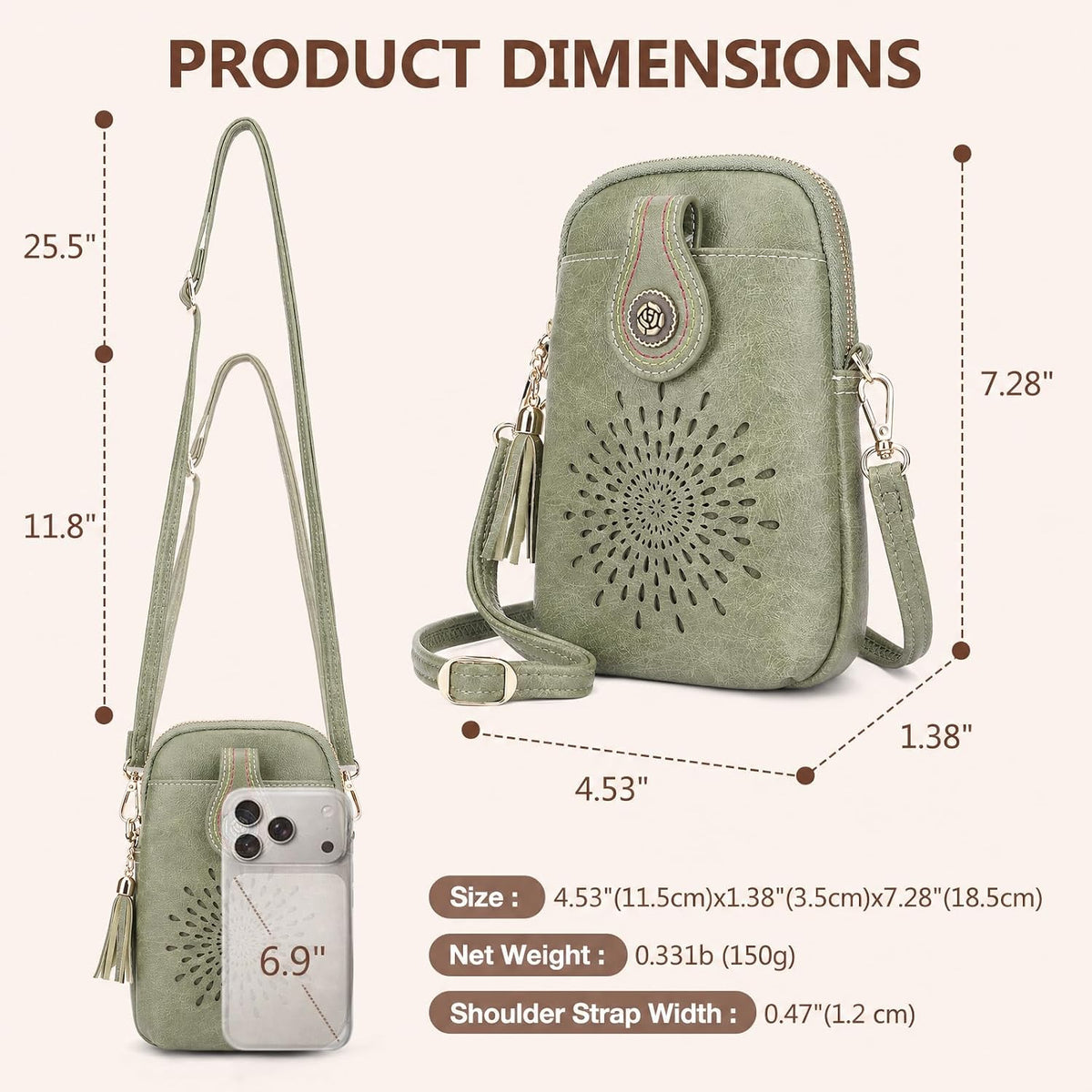APHISON Small Crossbody Bags for Women, Lightweight Vegan Leather Cell Phone Purse, Cute Purses with Tassels