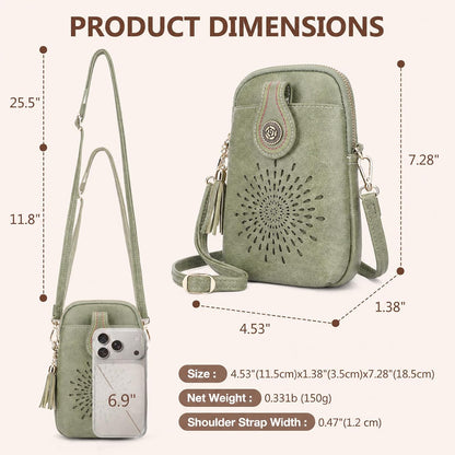 APHISON Small Crossbody Bags for Women, Lightweight Vegan Leather Cell Phone Purse, Cute Purses with Tassels