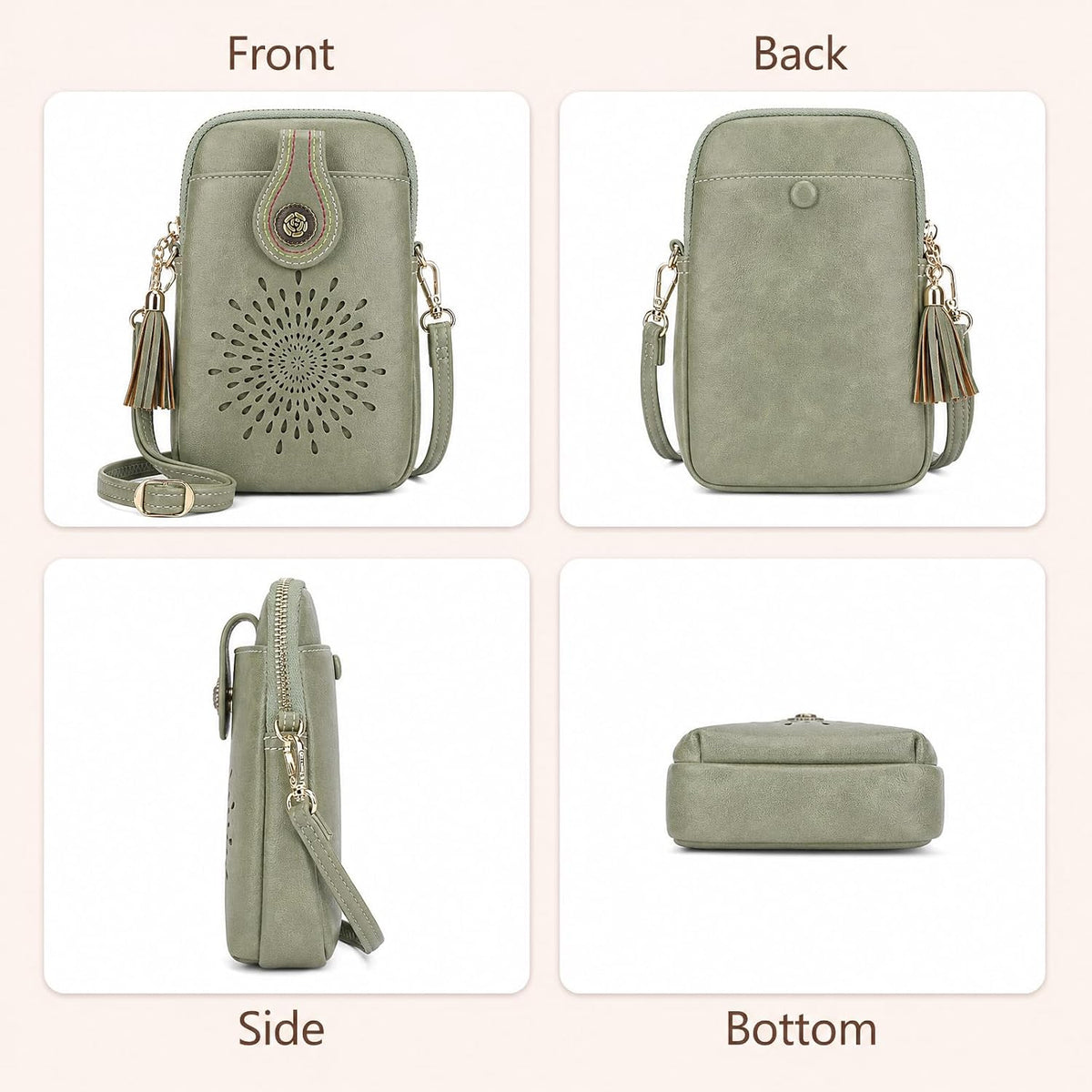 APHISON Small Crossbody Bags for Women, Lightweight Vegan Leather Cell Phone Purse, Cute Purses with Tassels