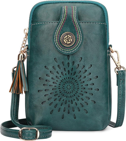 APHISON Small Crossbody Bags for Women, Lightweight Vegan Leather Cell Phone Purse, Cute Purses with Tassels