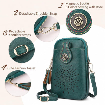 APHISON Small Crossbody Bags for Women, Lightweight Vegan Leather Cell Phone Purse, Cute Purses with Tassels