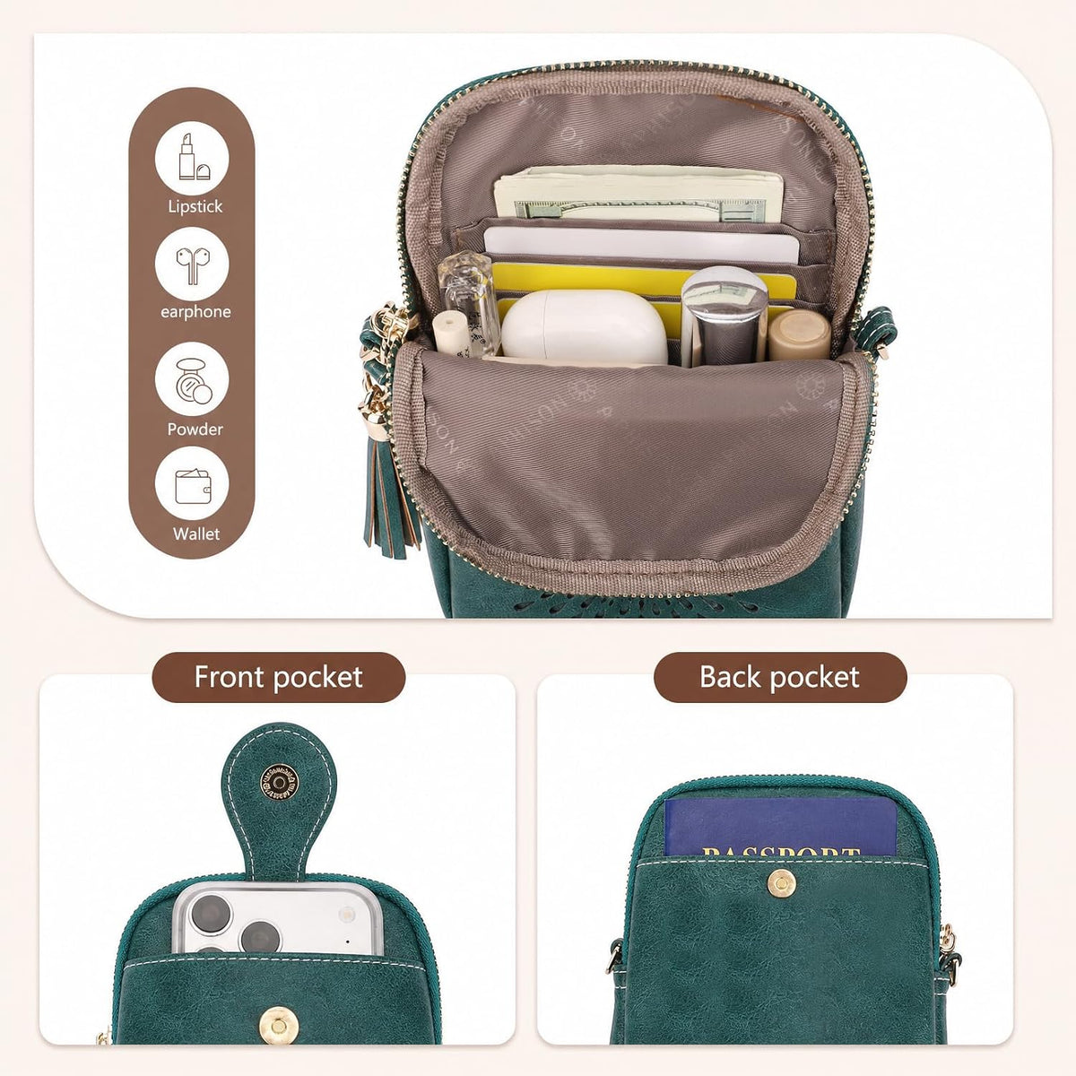 APHISON Small Crossbody Bags for Women, Lightweight Vegan Leather Cell Phone Purse, Cute Purses with Tassels