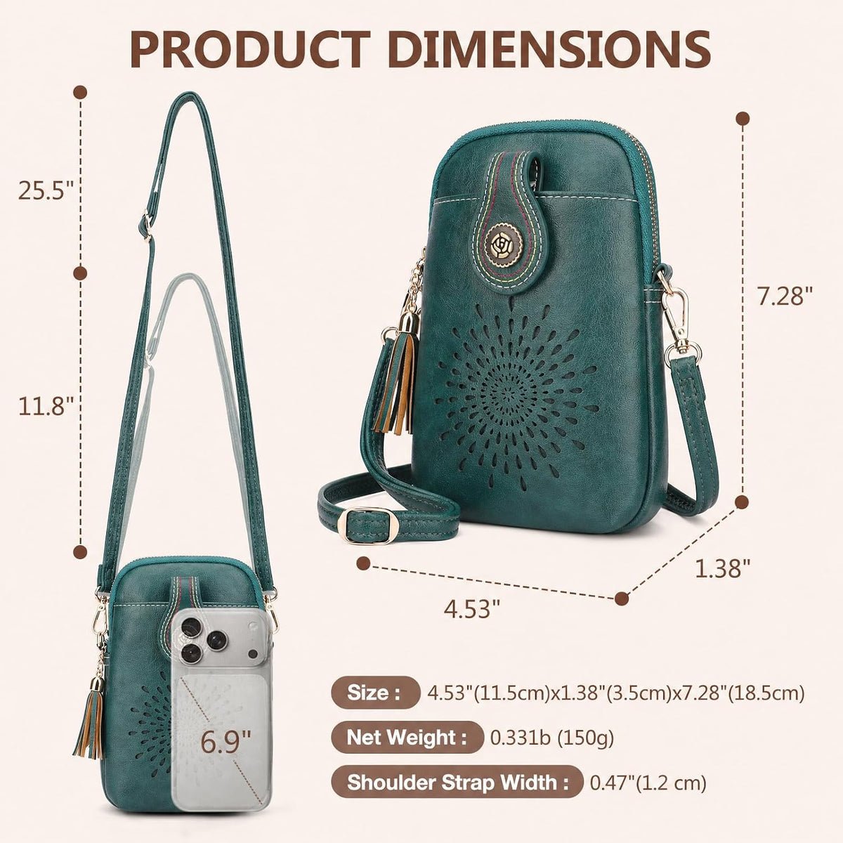 APHISON Small Crossbody Bags for Women, Lightweight Vegan Leather Cell Phone Purse, Cute Purses with Tassels