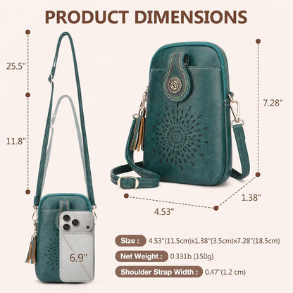 APHISON Small Crossbody Bags for Women, Lightweight Vegan Leather Cell Phone Purse, Cute Purses with Tassels