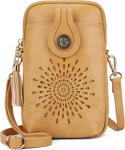 APHISON Small Crossbody Bags for Women, Lightweight Vegan Leather Cell Phone Purse, Cute Purses with Tassels