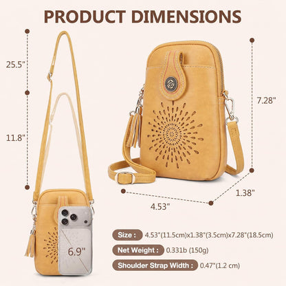 APHISON Small Crossbody Bags for Women, Lightweight Vegan Leather Cell Phone Purse, Cute Purses with Tassels