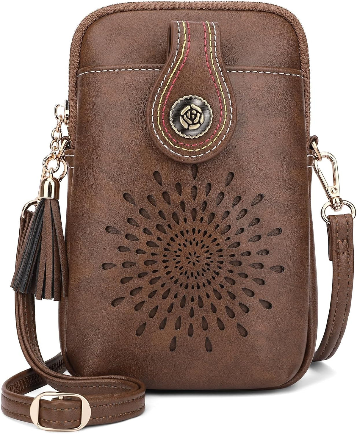 APHISON Small Crossbody Bags for Women, Lightweight Vegan Leather Cell Phone Purse, Cute Purses with Tassels