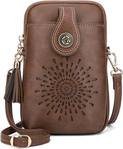 APHISON Small Crossbody Bags for Women, Lightweight Vegan Leather Cell Phone Purse, Cute Purses with Tassels