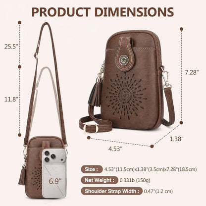 APHISON Small Crossbody Bags for Women, Lightweight Vegan Leather Cell Phone Purse, Cute Purses with Tassels