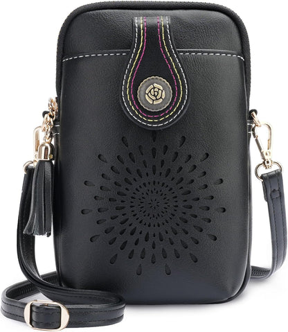 APHISON Small Crossbody Bags for Women, Lightweight Vegan Leather Cell Phone Purse, Cute Purses with Tassels