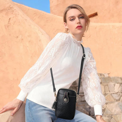 APHISON Small Crossbody Bags for Women, Lightweight Vegan Leather Cell Phone Purse, Cute Purses with Tassels