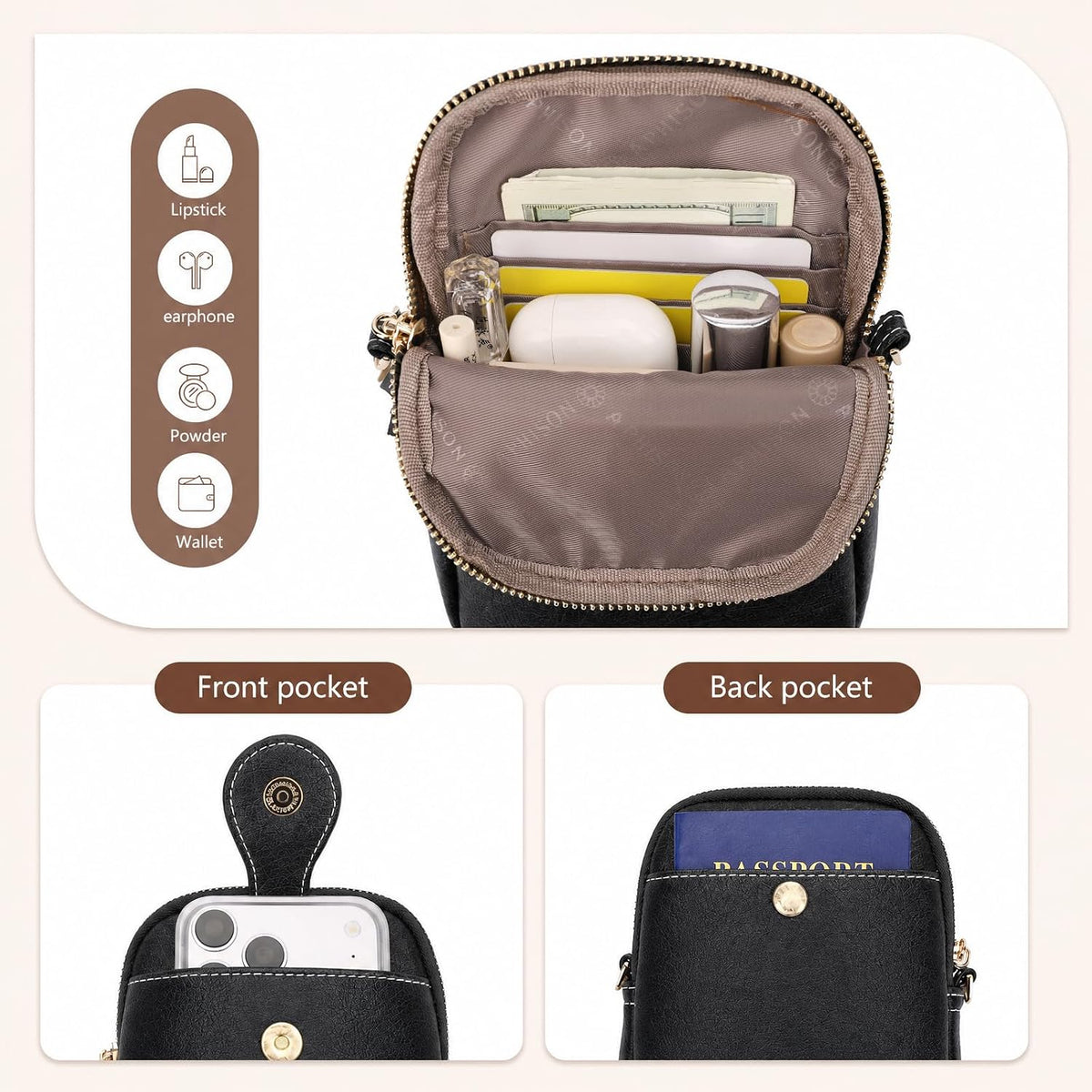 APHISON Small Crossbody Bags for Women, Lightweight Vegan Leather Cell Phone Purse, Cute Purses with Tassels