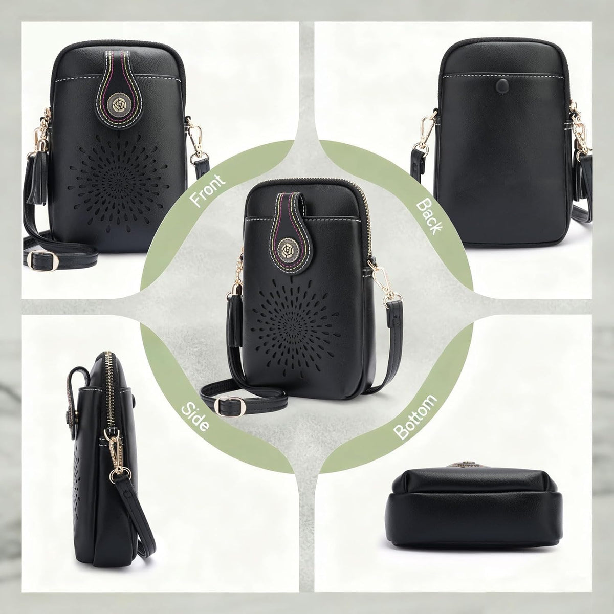 APHISON Small Crossbody Bags for Women, Lightweight Vegan Leather Cell Phone Purse, Cute Purses with Tassels