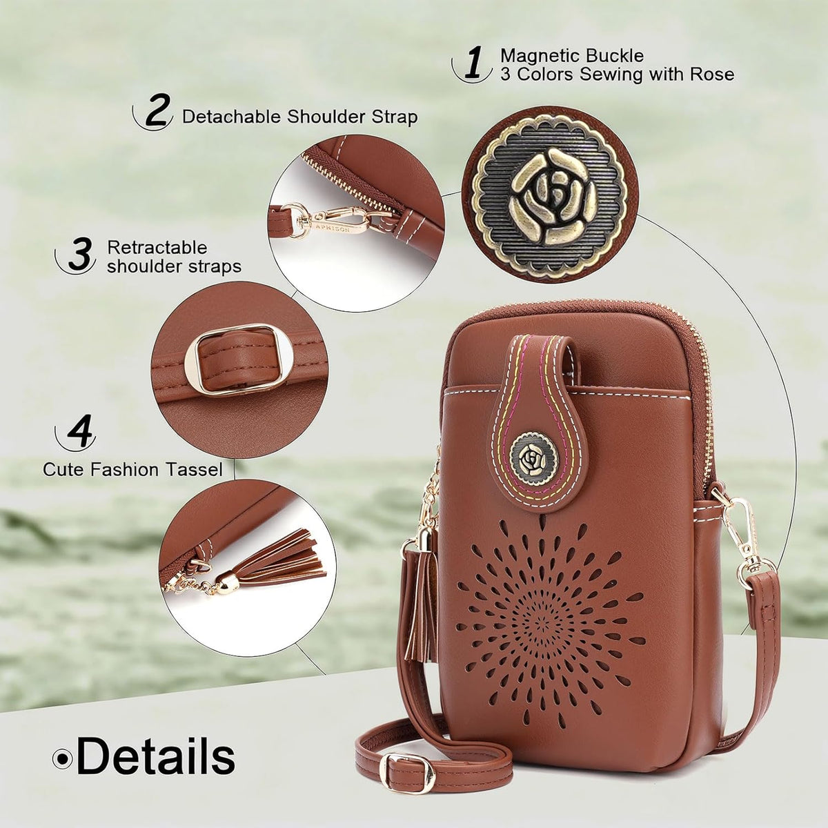 APHISON Small Crossbody Bags for Women, Lightweight Vegan Leather Cell Phone Purse, Cute Purses with Tassels