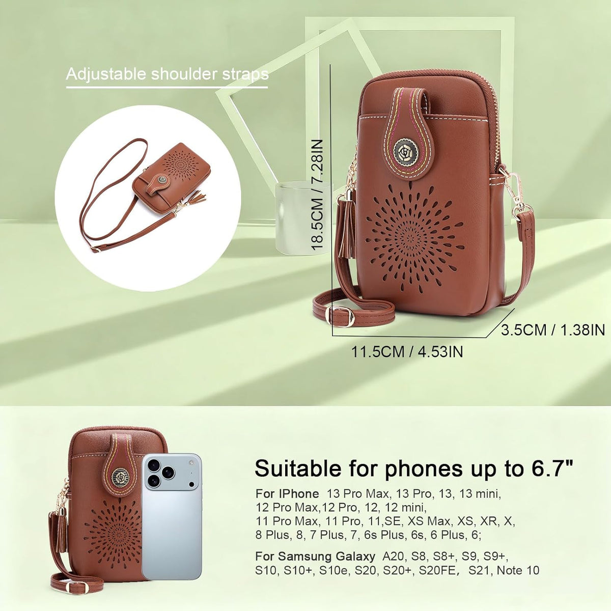 APHISON Small Crossbody Bags for Women, Lightweight Vegan Leather Cell Phone Purse, Cute Purses with Tassels