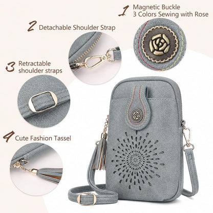 APHISON Small Crossbody Bags for Women, Lightweight Vegan Leather Cell Phone Purse, Cute Purses with Tassels