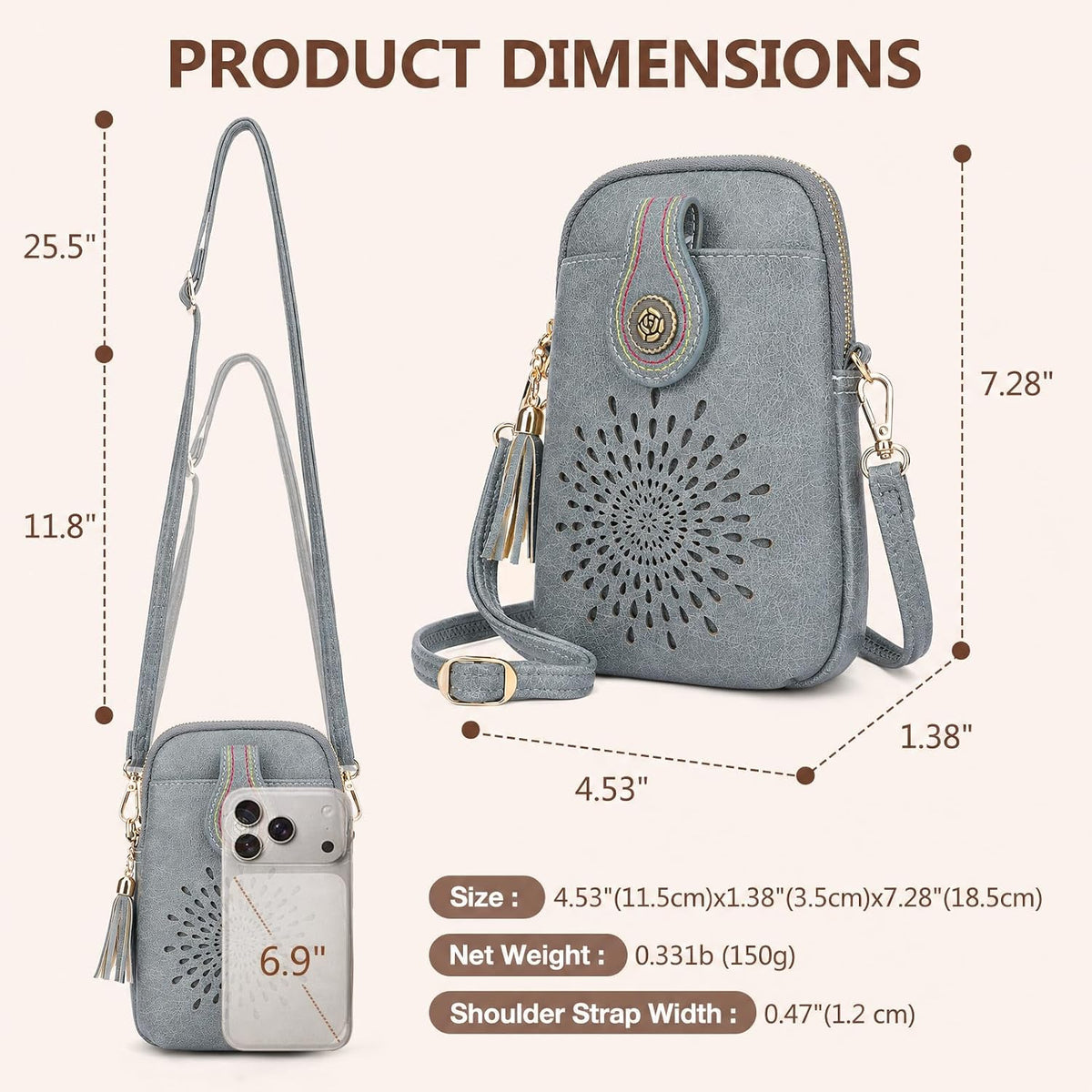 APHISON Small Crossbody Bags for Women, Lightweight Vegan Leather Cell Phone Purse, Cute Purses with Tassels