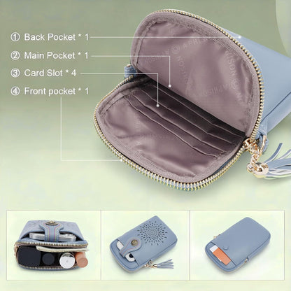 APHISON Small Crossbody Bags for Women, Lightweight Vegan Leather Cell Phone Purse, Cute Purses with Tassels