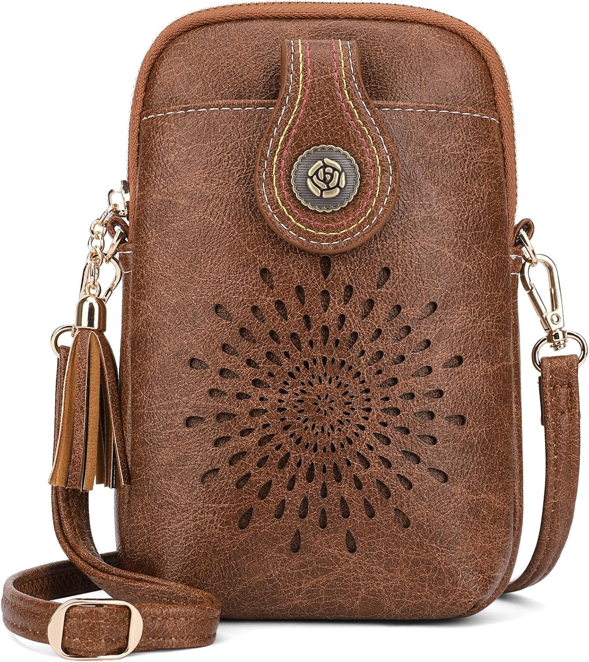 APHISON Small Crossbody Bags for Women, Lightweight Vegan Leather Cell Phone Purse, Cute Purses with Tassels