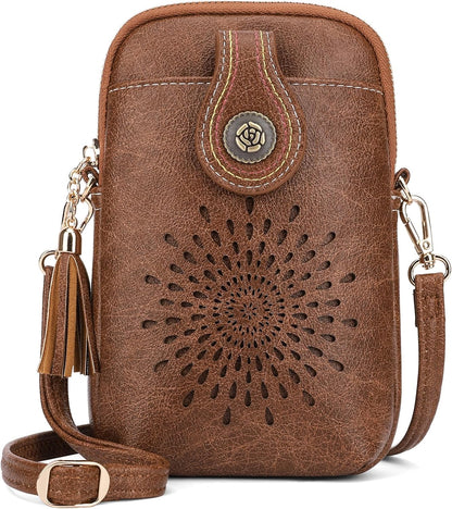 APHISON Small Crossbody Bags for Women, Lightweight Vegan Leather Cell Phone Purse, Cute Purses with Tassels