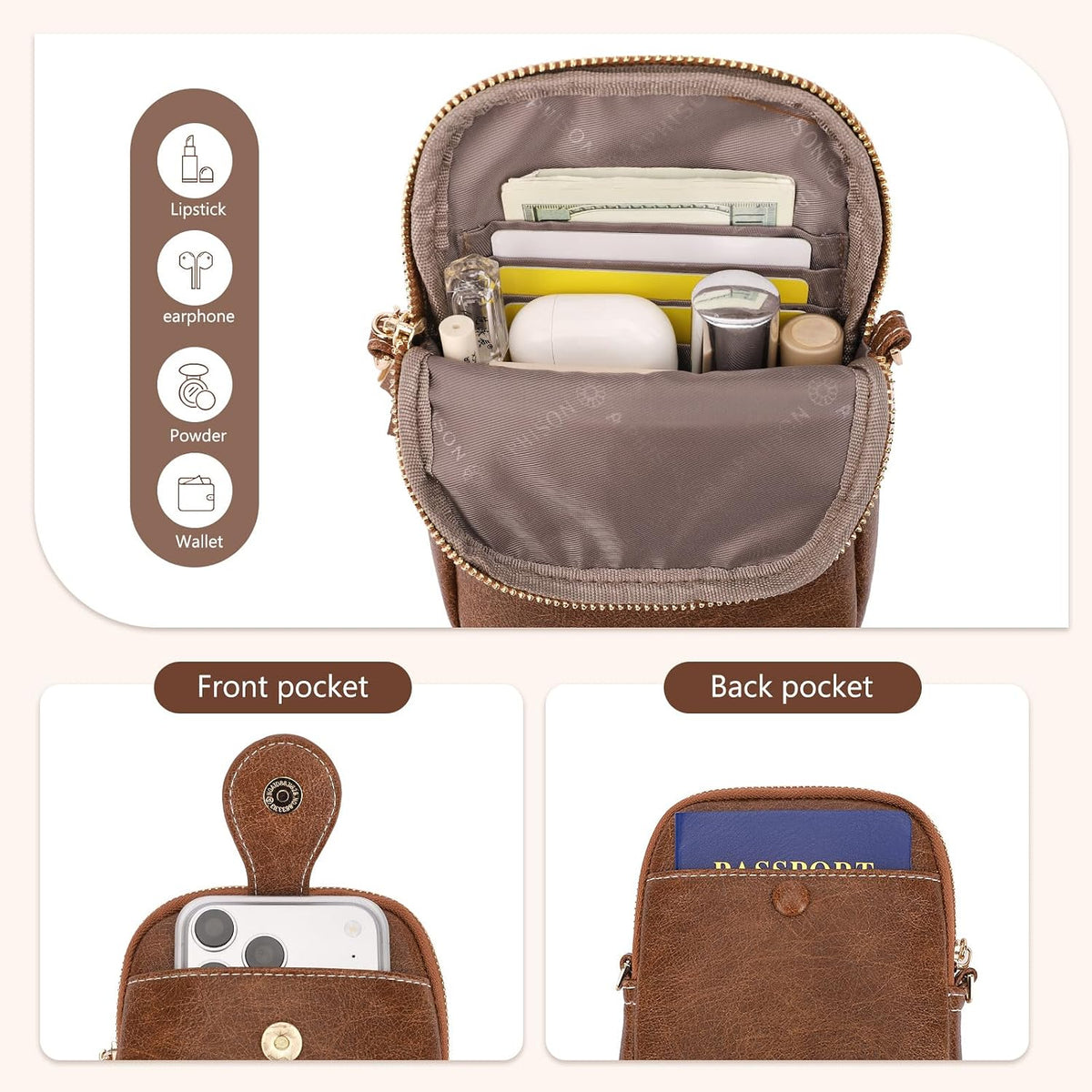 APHISON Small Crossbody Bags for Women, Lightweight Vegan Leather Cell Phone Purse, Cute Purses with Tassels