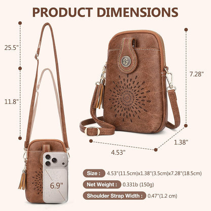 APHISON Small Crossbody Bags for Women, Lightweight Vegan Leather Cell Phone Purse, Cute Purses with Tassels