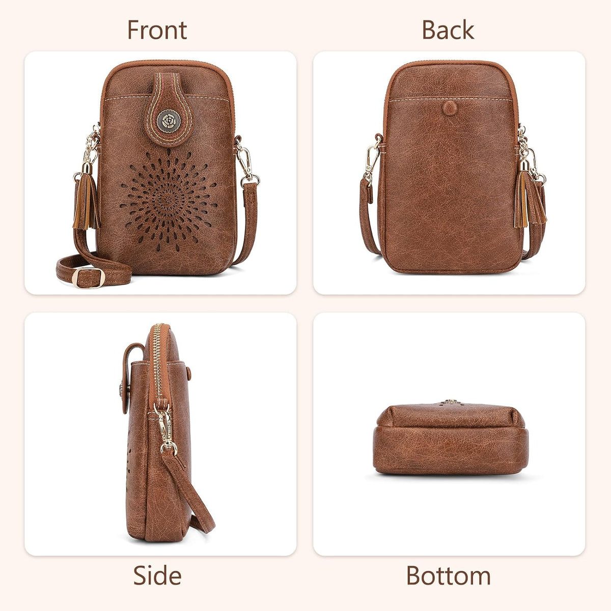 APHISON Small Crossbody Bags for Women, Lightweight Vegan Leather Cell Phone Purse, Cute Purses with Tassels