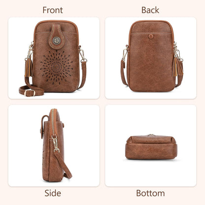 APHISON Small Crossbody Bags for Women, Lightweight Vegan Leather Cell Phone Purse, Cute Purses with Tassels