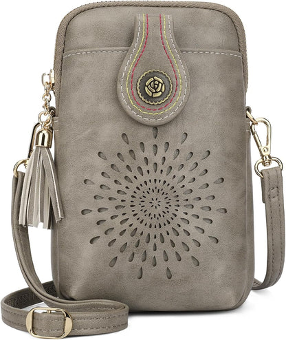 APHISON Small Crossbody Bags for Women, Lightweight Vegan Leather Cell Phone Purse, Cute Purses with Tassels