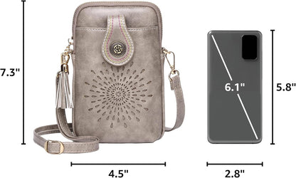 APHISON Small Crossbody Bags for Women, Lightweight Vegan Leather Cell Phone Purse, Cute Purses with Tassels