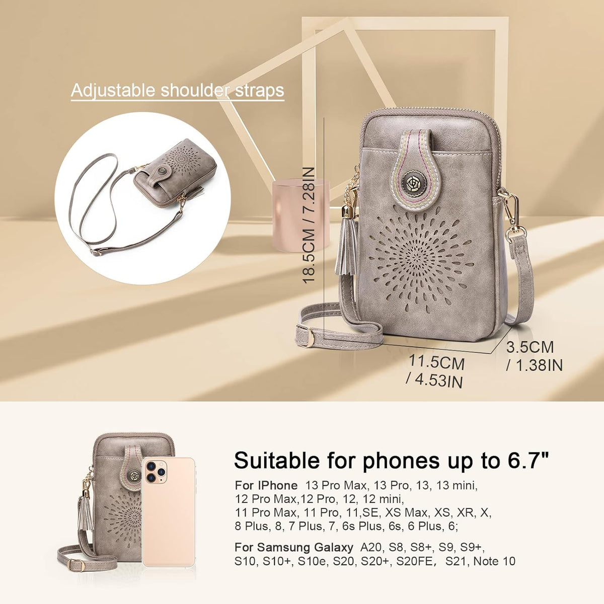 APHISON Small Crossbody Bags for Women, Lightweight Vegan Leather Cell Phone Purse, Cute Purses with Tassels