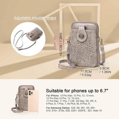APHISON Small Crossbody Bags for Women, Lightweight Vegan Leather Cell Phone Purse, Cute Purses with Tassels