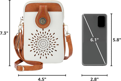 APHISON Small Crossbody Bags for Women, Lightweight Vegan Leather Cell Phone Purse, Cute Purses with Tassels